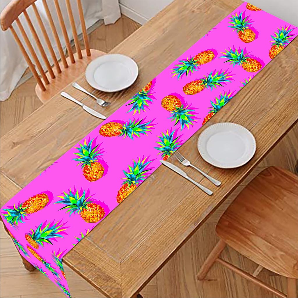 Hot Pink Pineapple Pattern Print Table Runner