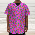 Hot Pink Pineapple Pattern Print Textured Short Sleeve Shirt