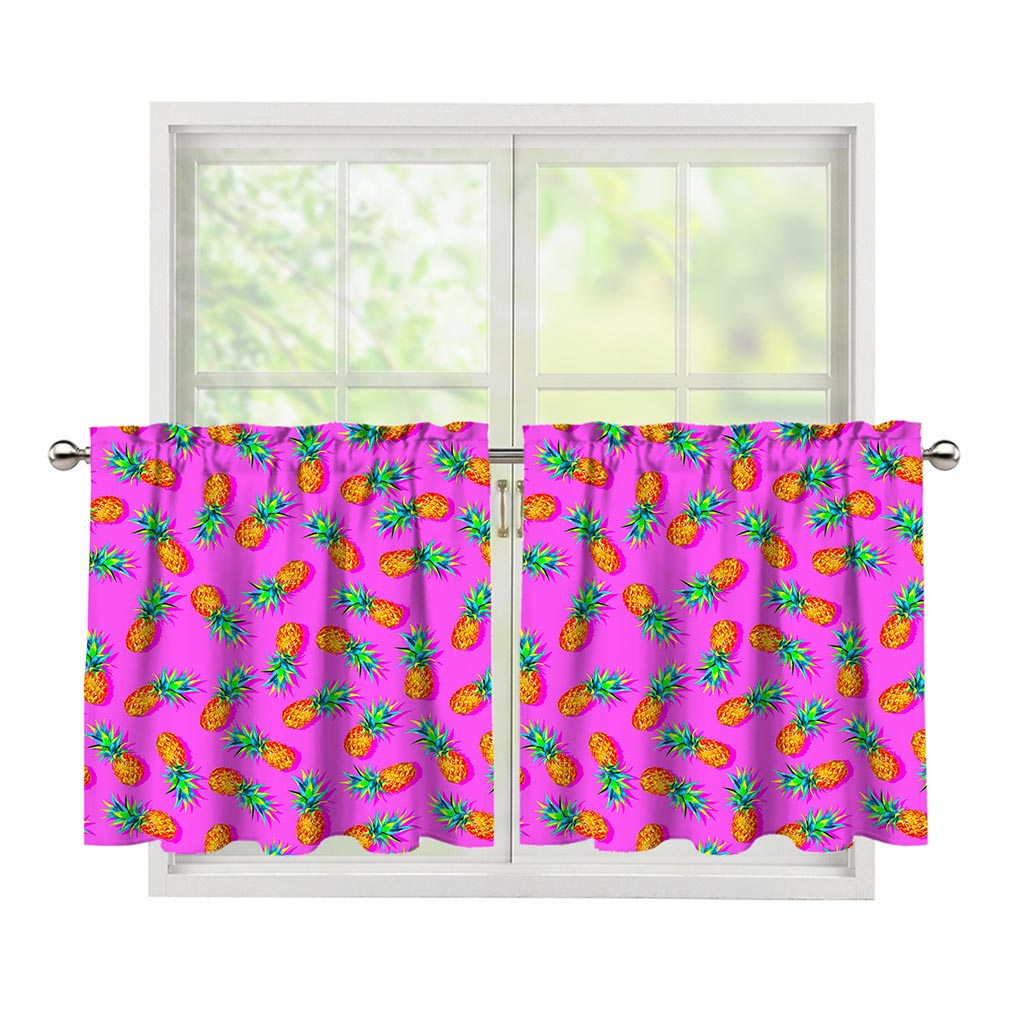 Hot Pink Pineapple Pattern Print Tier Curtains