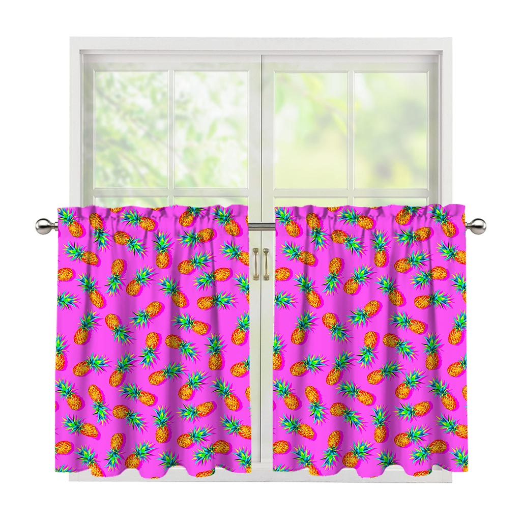 Hot Pink Pineapple Pattern Print Tier Curtains