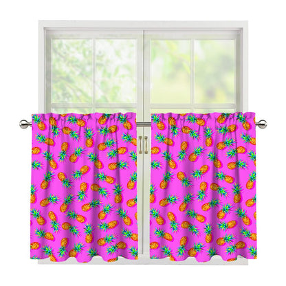 Hot Pink Pineapple Pattern Print Tier Curtains