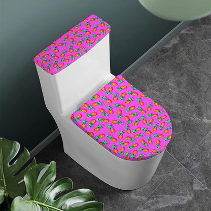 Hot Pink Pineapple Pattern Print Toilet Lid And Tank Cover Set