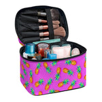 Hot Pink Pineapple Pattern Print Travel Makeup Bag
