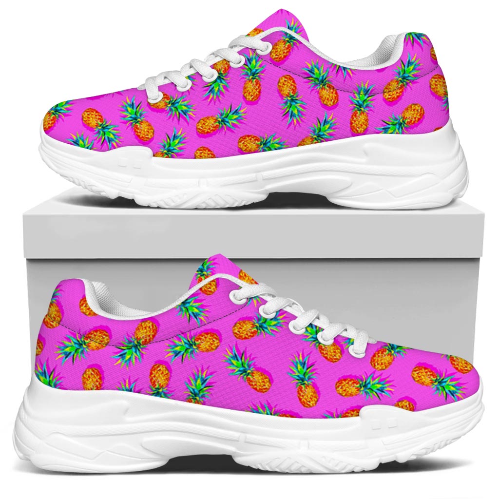 Hot Pink Pineapple Pattern Print White Chunky Shoes