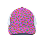 Hot Pink Pineapple Pattern Print White Mesh Trucker Cap