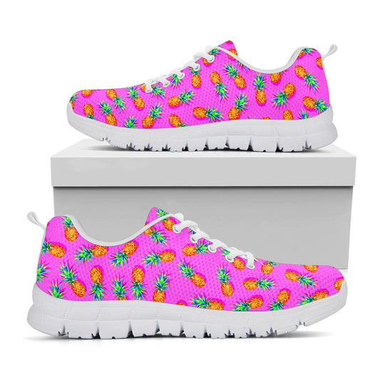 Hot Pink Pineapple Pattern Print White Running Shoes