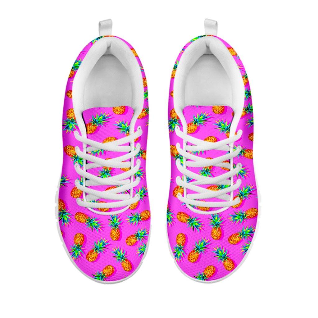 Hot Pink Pineapple Pattern Print White Running Shoes