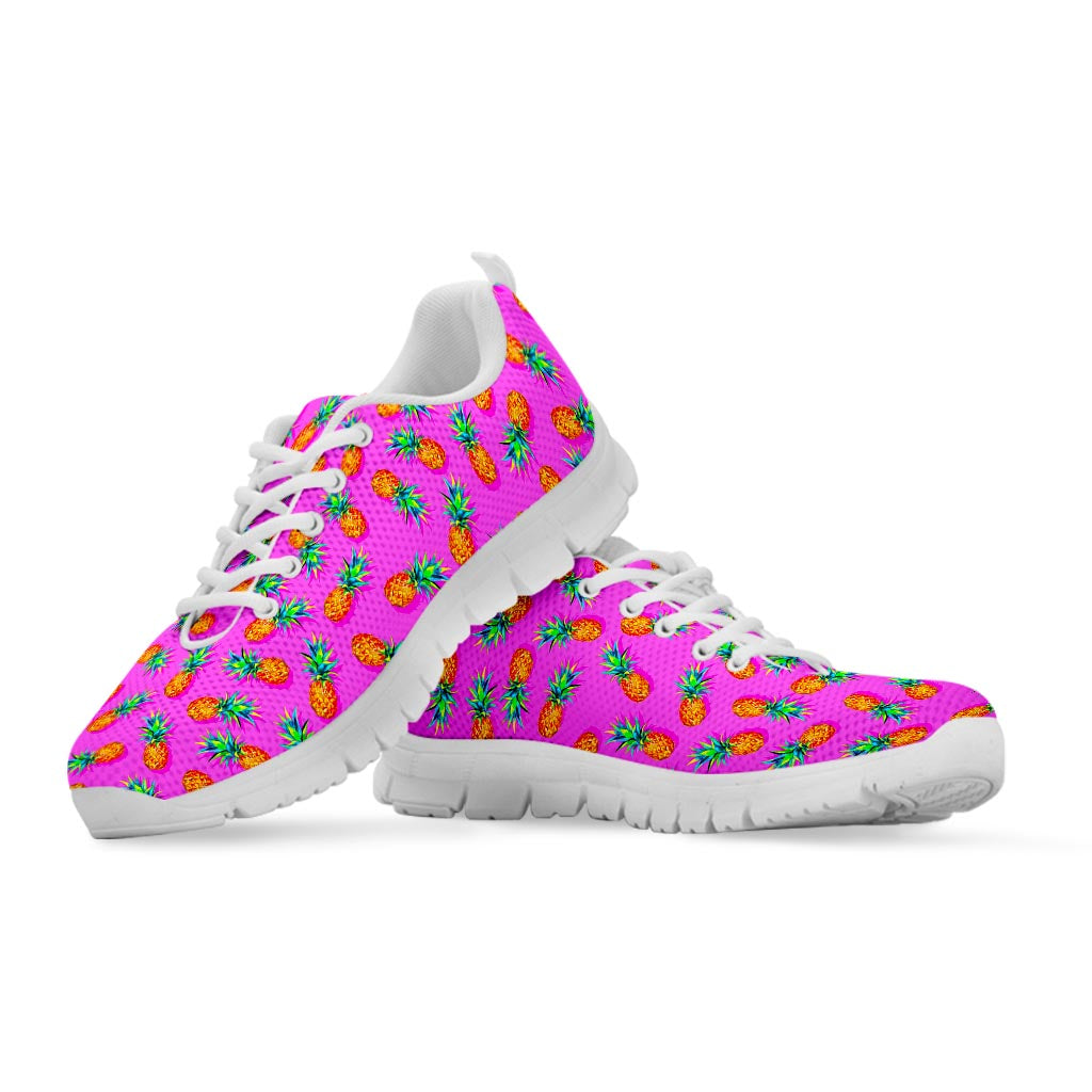 Hot Pink Pineapple Pattern Print White Running Shoes