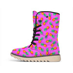 Hot Pink Pineapple Pattern Print Winter Boots