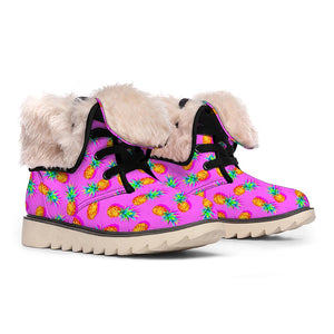 Hot Pink Pineapple Pattern Print Winter Boots