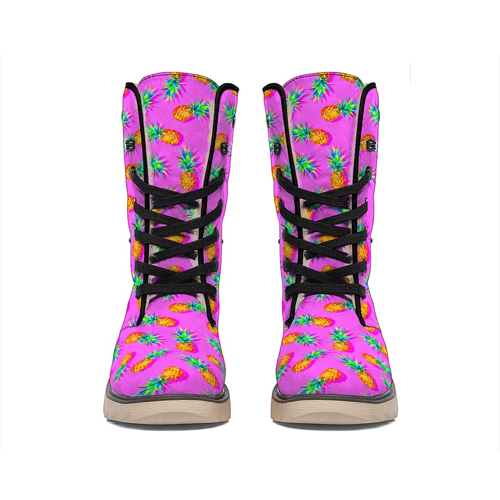 Hot Pink Pineapple Pattern Print Winter Boots