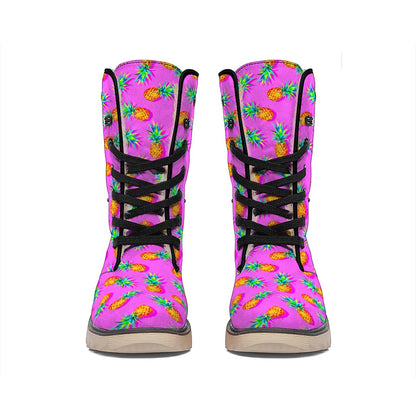 Hot Pink Pineapple Pattern Print Winter Boots