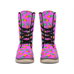 Hot Pink Pineapple Pattern Print Winter Boots