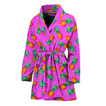 Hot Pink Pineapple Pattern Print Women's Bathrobe