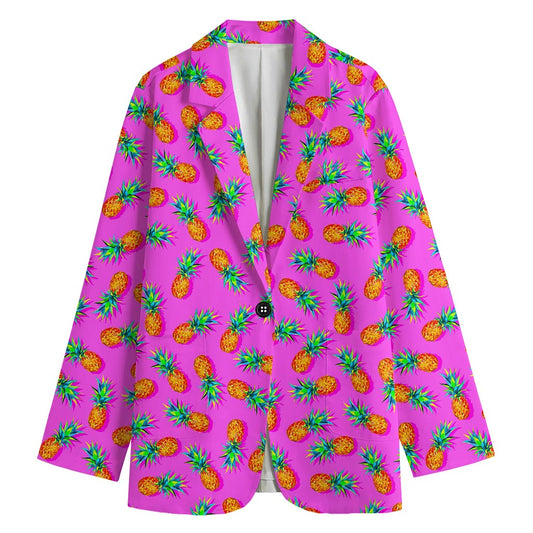 Hot Pink Pineapple Pattern Print Women's Blazer