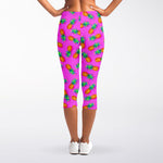 Hot Pink Pineapple Pattern Print Women's Capri Leggings