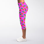 Hot Pink Pineapple Pattern Print Women's Capri Leggings