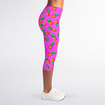 Hot Pink Pineapple Pattern Print Women's Capri Leggings