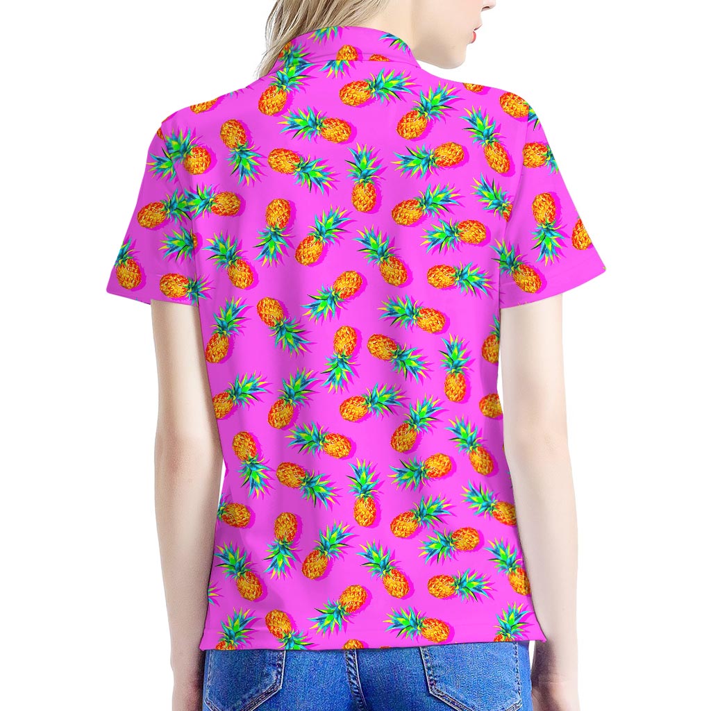 Hot Pink Pineapple Pattern Print Women's Polo Shirt
