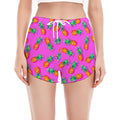 Hot Pink Pineapple Pattern Print Women's Split Running Shorts