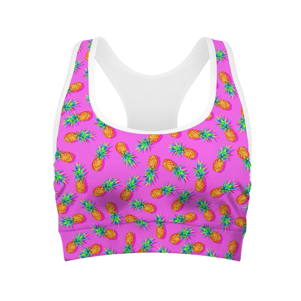 Hot Pink Pineapple Pattern Print Women's Sports Bra