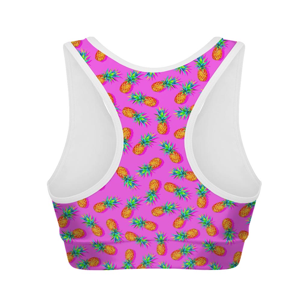 Hot Pink Pineapple Pattern Print Women's Sports Bra