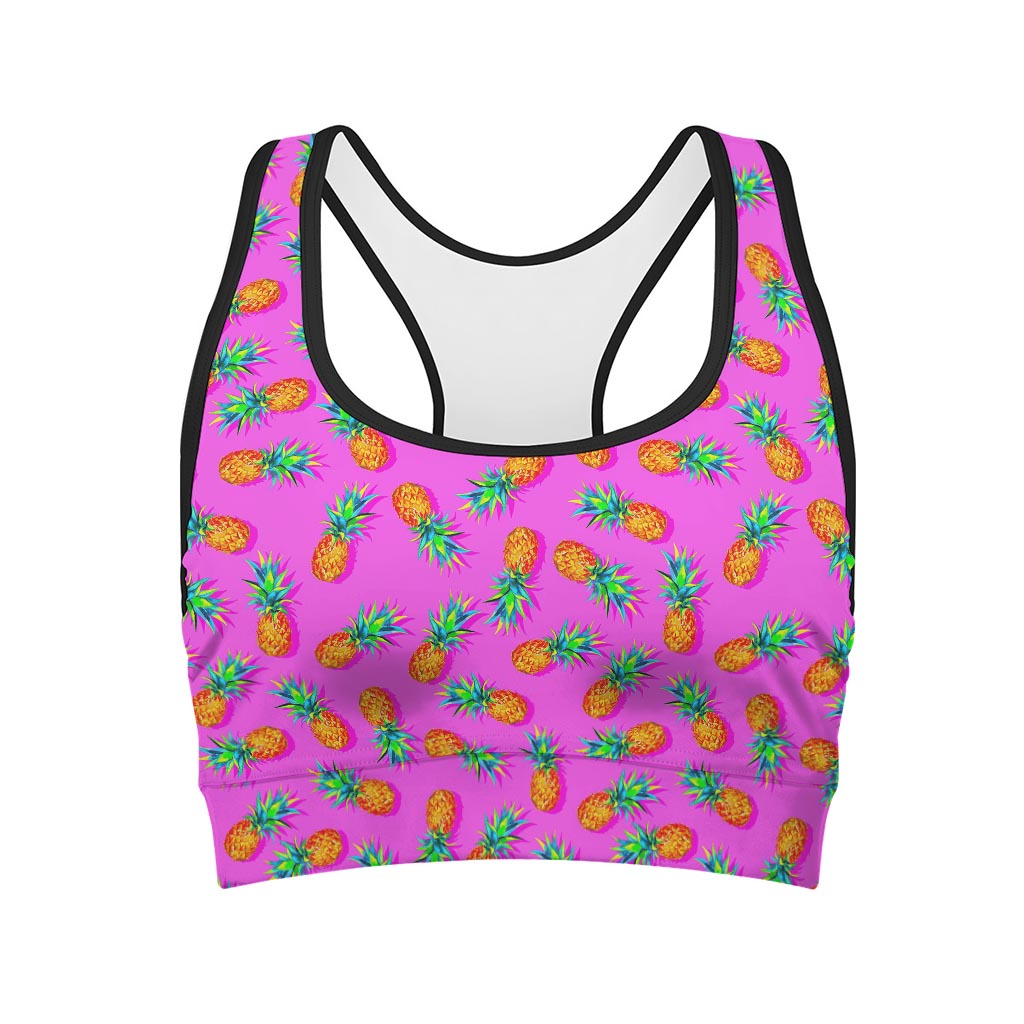 Hot Pink Pineapple Pattern Print Women's Sports Bra