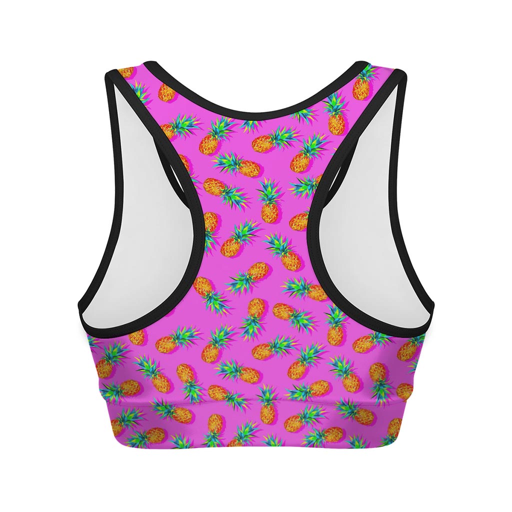 Hot Pink Pineapple Pattern Print Women's Sports Bra