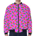 Hot Pink Pineapple Pattern Print Zip Sleeve Bomber Jacket