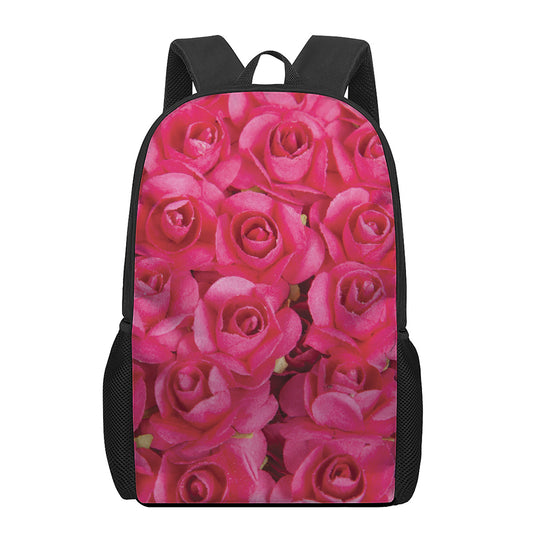 Hot Pink Rose Print 17 Inch Backpack