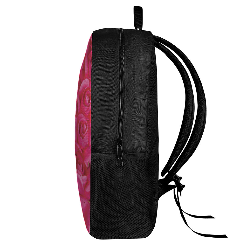 Hot Pink Rose Print 17 Inch Backpack