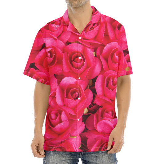 Hot Pink Rose Print Aloha Shirt