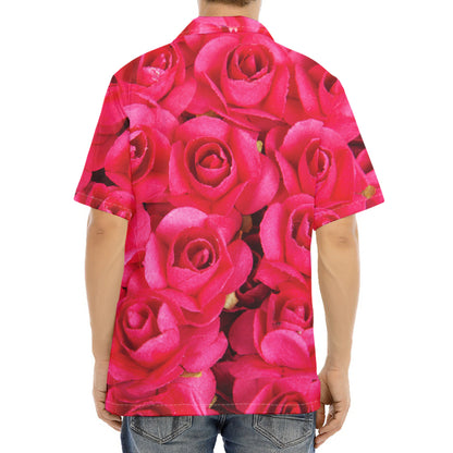 Hot Pink Rose Print Aloha Shirt