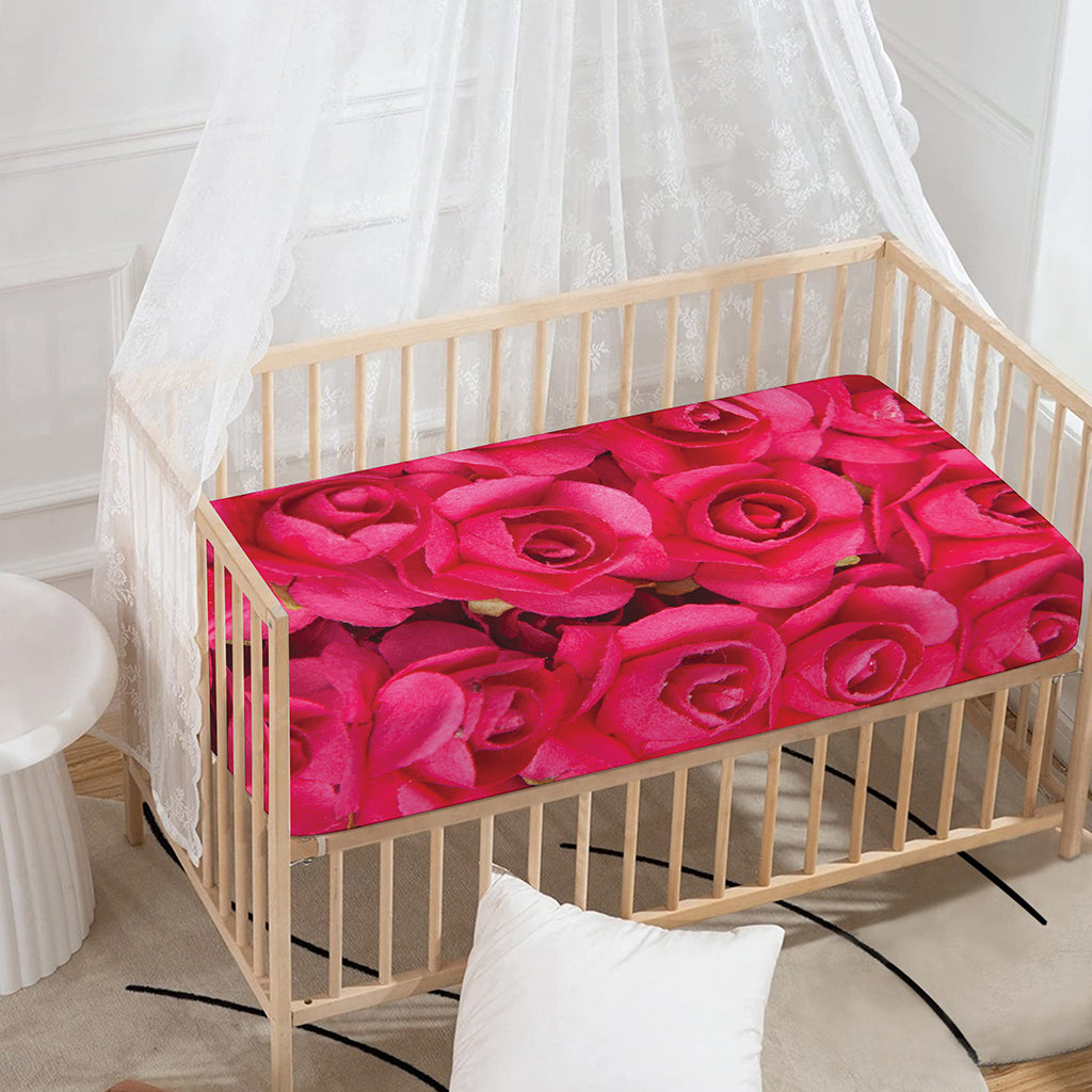 Hot Pink Rose Print Baby Crib Sheet