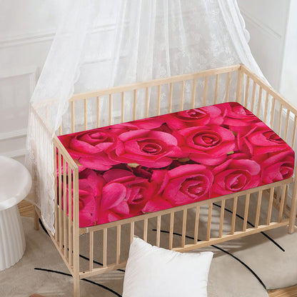 Hot Pink Rose Print Baby Crib Sheet