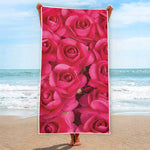 Hot Pink Rose Print Beach Towel