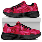 Hot Pink Rose Print Black Chunky Shoes