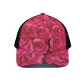 Hot Pink Rose Print Black Mesh Trucker Hat