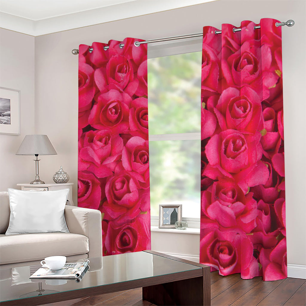 Hot Pink Rose Print Blackout Grommet Curtains