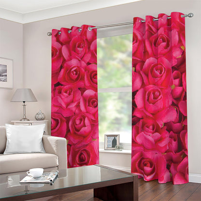 Hot Pink Rose Print Blackout Grommet Curtains