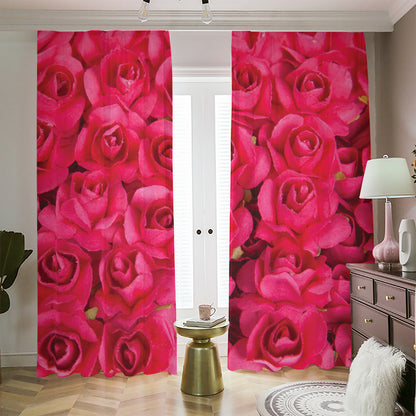 Hot Pink Rose Print Blackout Pencil Pleat Curtains
