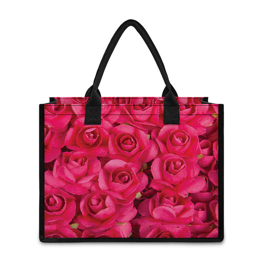 Hot Pink Rose Print Canvas Tote Bag