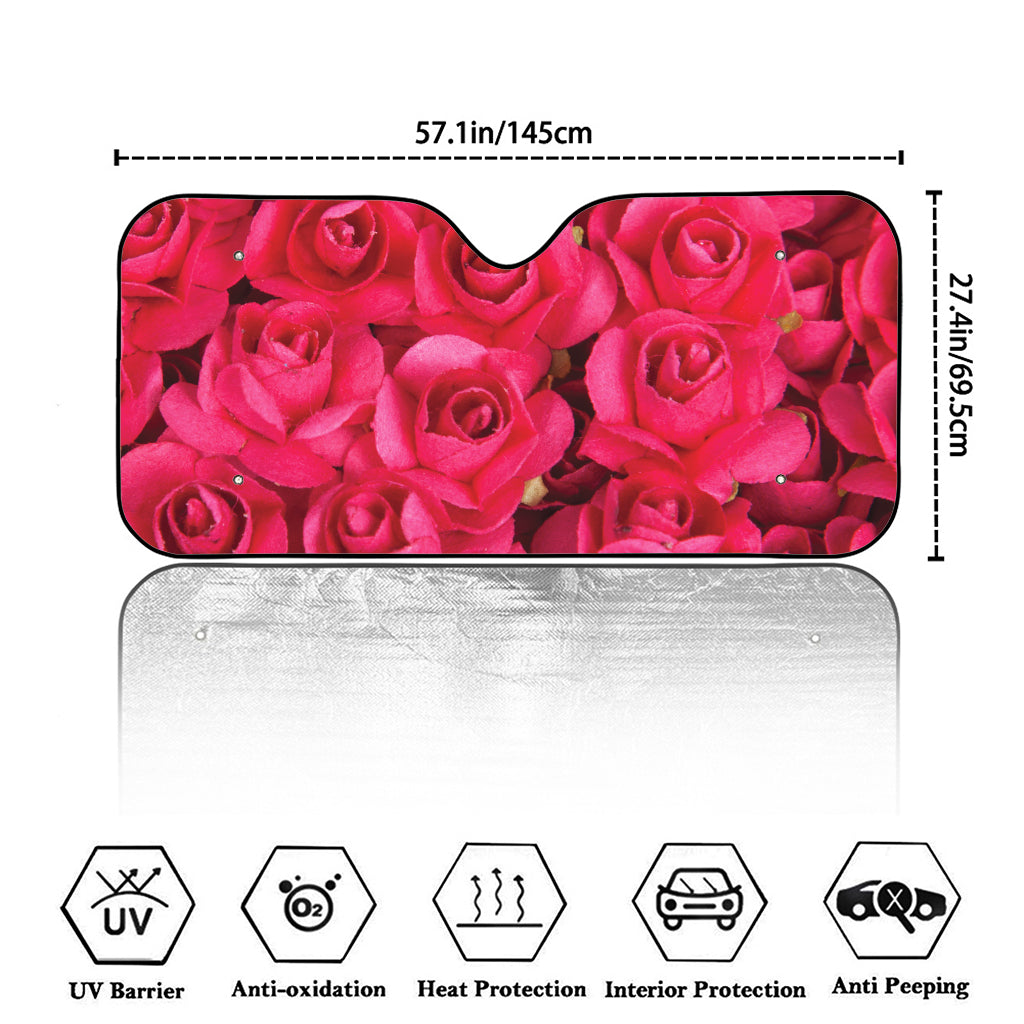 Hot Pink Rose Print Car Windshield Sun Shade