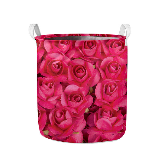 Hot Pink Rose Print Collapsible Laundry Basket