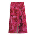 Hot Pink Rose Print Cotton Front Slit Maxi Skirt