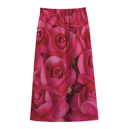 Hot Pink Rose Print Cotton Front Slit Maxi Skirt