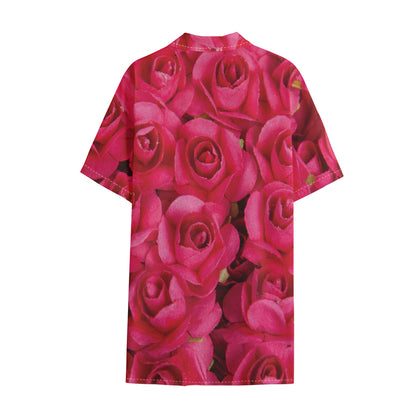 Hot Pink Rose Print Cotton Hawaiian Shirt