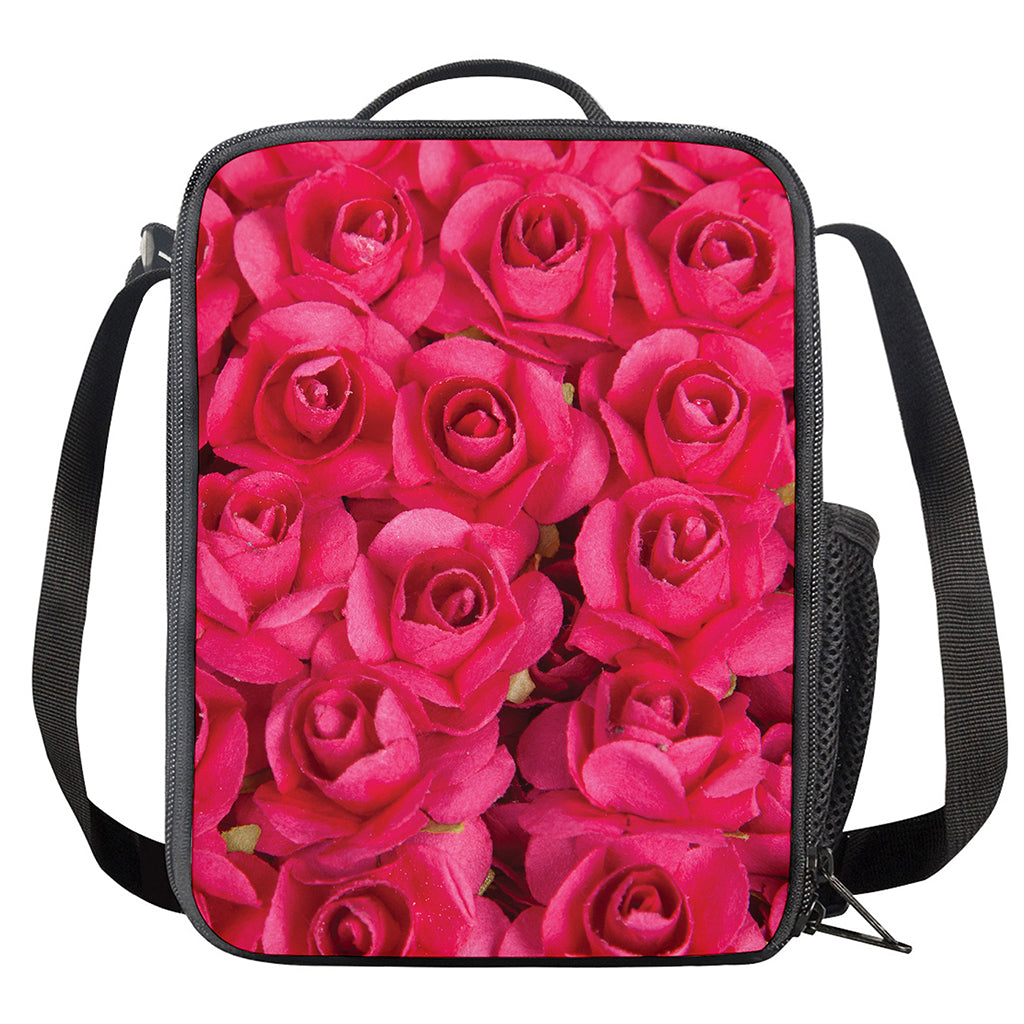 Hot Pink Rose Print Crossbody Lunch Bag