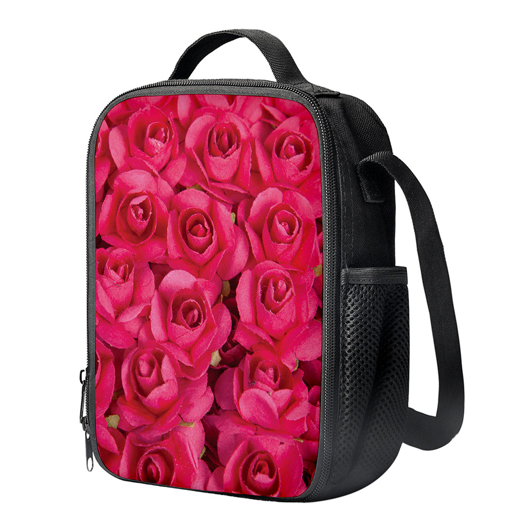 Hot Pink Rose Print Crossbody Lunch Bag