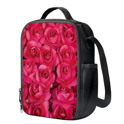 Hot Pink Rose Print Crossbody Lunch Bag